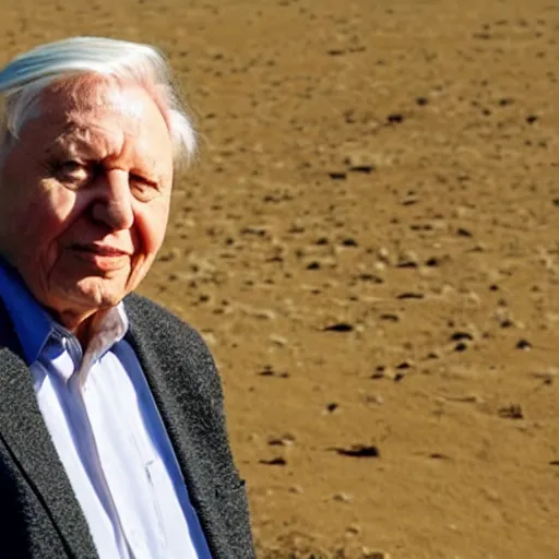 Prompt: david attenborough walking on the surface of the sun