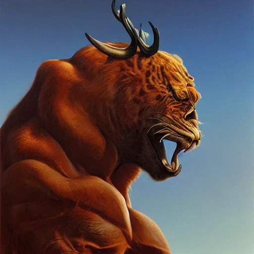 Image similar to artstation a wild beast, by Boris Vallejo, very detailed, side view , portrait, backlit