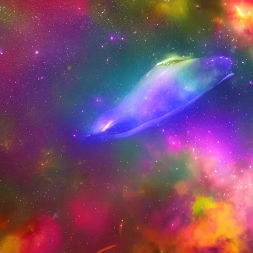 Prompt: A whale floating through the colorful cosmos containing multiple nebula, rendered in unreal engine 5