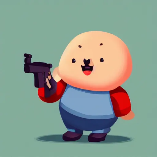 Image similar to a cute chubby gun stylized digital art, minimalistic, blue scheme, mobile game, arstation