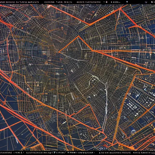 Image similar to very detailed GIS map of cosmic ancient high technology cities, avoid symmetry, broken google maps, open street maps, maxar, astral, 8K, cinematic, generative art, antialiasing, total eclipse, microbiology, circuit, psychic, octane