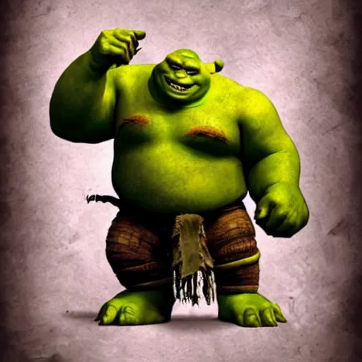 Prompt: Shrek as a Ork from warhammer 40k, concept art