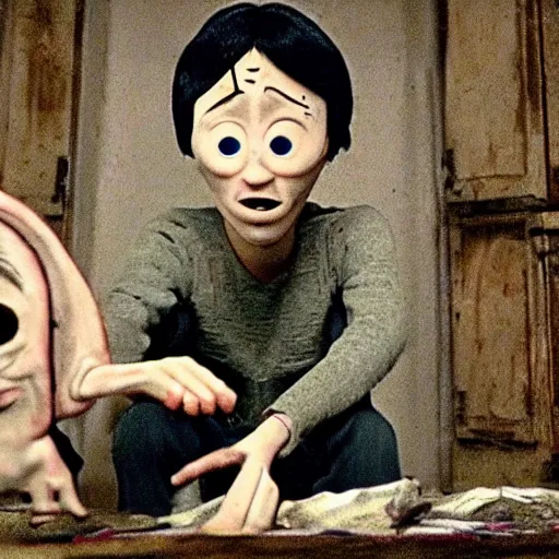 Image similar to A still of Filthy Frank in the film Coraline, highly detailed, very detailed, extremely detailed, detailed, HD Quality, taken in the mid 2000s