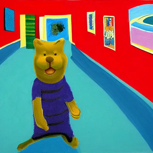 Prompt: david hockney painting of garfield