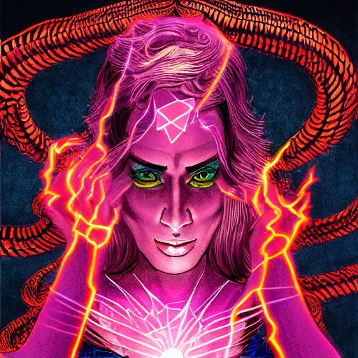 Prompt: a powerful psychic woman emitting psychic power, psychic, psychic powers, detailed, highly detailed, hyper detailed, aesthetic!, trending on artstation, artstation, trending on tumblr, by Steve Ditko, fantasy, fantasy aesthetic!,