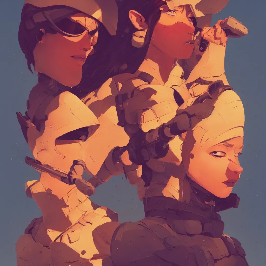 Image similar to desert soldier, smooth face, centered, solid bacgkround, median photoshop filter cutout vector behance, hd by artgerm, jesper ejsing, by rhads, makoto shinkai and lois van baarle, ilya kuvshinov, rossdraws, illustration, art by ilya kuvshinov and gustav klimt