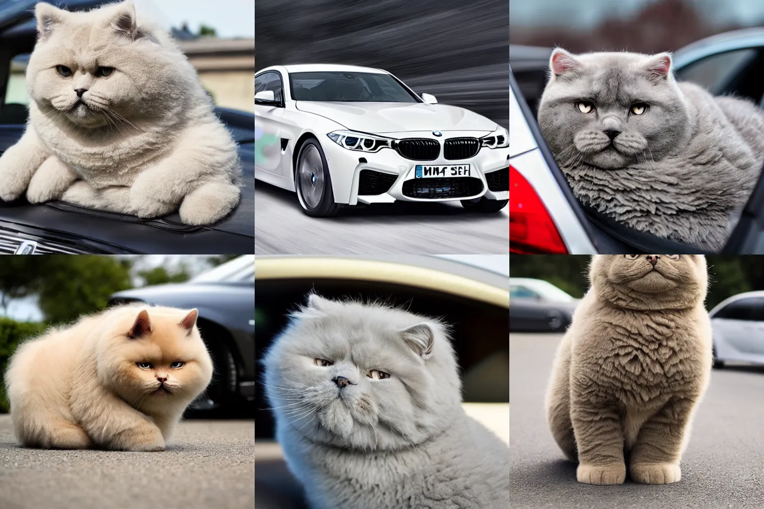 Prompt: a photo of a fluffy car whose body is made of a fluffy British Shorthair, brand BMW, cool, realistic, 4k, hd, highly detailed