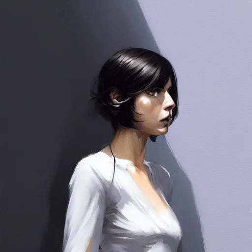 Prompt: portrait of a woman by greg rutkowski, jedi knight anya solo, black bob hair, tall and slender, star wars expanded universe, wearing white jumpsuit, she is about 2 0 years old, highly detailed portrait, digital painting, artstation, concept art, smooth, sharp foccus ilustration, artstation hq