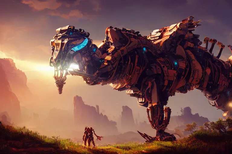 Image similar to bristleback machine mecanical creature robot of horizon forbidden west horizon zero dawn radiating a glowing aura global illumination ray tracing hdr fanart arstation by ian pesty and alena aenami artworks in 4 k