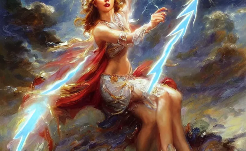 Image similar to The revenge of the lightning goddess. By Konstantin Razumov, highly detailded