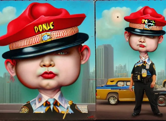 Image similar to a donut cop, lowbrow, matte painting, 3 - d highly detailed, in the style of mark ryden,