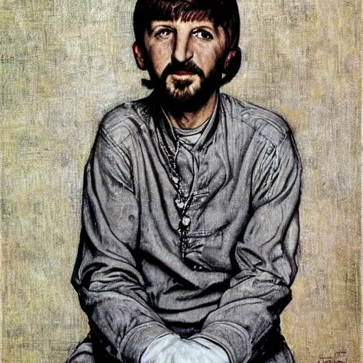 Image similar to portrait of Ringo Starr (1965), by Norman Rockwell