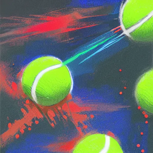 Prompt: raining tennis balls, chalk, colorful, digital art, fantasy, magic, trending on artstation, ultra detailed, professional illustration by Basil Gogos