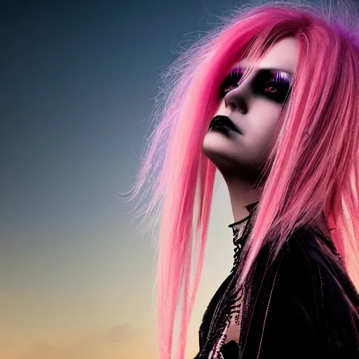 Image similar to photographic portrait of a stunningly beautiful gothic punk cyberpunk pink hair female in soft dreamy light at sunset, god rays, contemporary fashion shoot, by edward robert hughes, annie leibovitz and steve mccurry, david lazar, jimmy nelsson, breathtaking, 8 k resolution, extremely detailed, beautiful, establishing shot, artistic, hyperrealistic, beautiful face, octane render