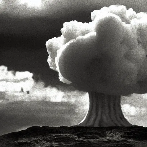 Image similar to a tiny nuclear explosion, mushroom cloud, tilt shift photograph