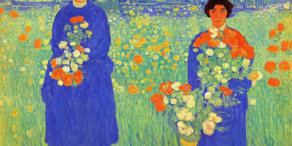 Prompt: woman holding flower artwork by cuno amiet