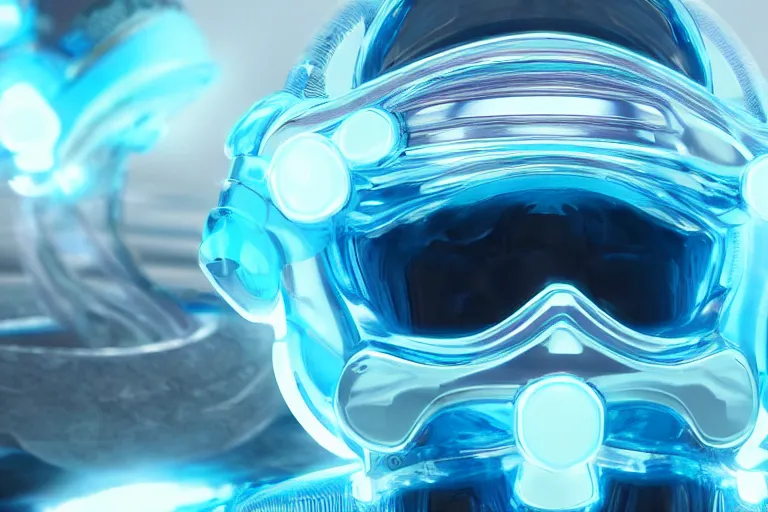 Prompt: futuristic fluid aquamarine helmet, intricate, glowing, eyecandy, colorful, 3 d, octane render