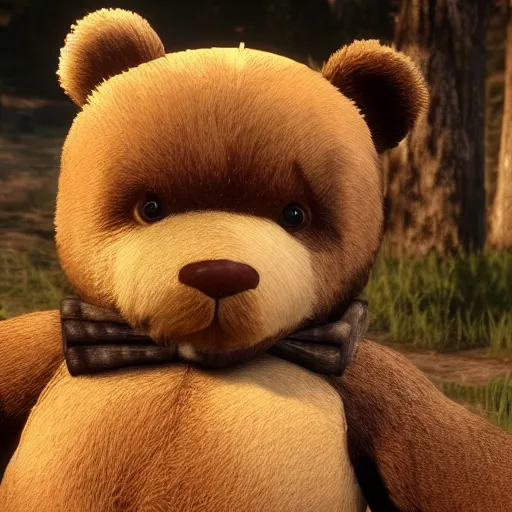 Image similar to Film still of a teddy bear, from Red Dead Redemption 2 (2018 video game)