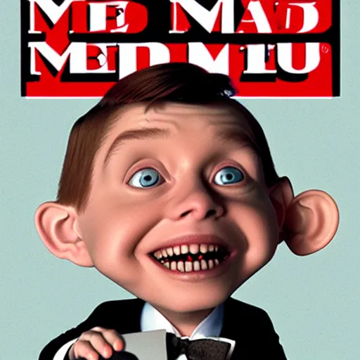 Prompt: Alfred E. Neuman in a new MaD magazine cover