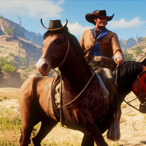 Prompt: film still of jim carrey in red dead redemption 2 ( 2 0 1 8 video game )