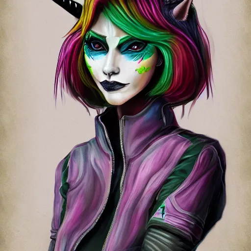 Prompt: Beautiful portrait digital painting, oil painting, anthro anthropomorphic unicorn androgynous , at a lake anarchist anarcho-punk Punk Punk outfit. furaffinity, artstation