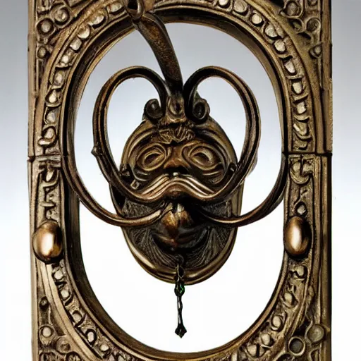 Prompt: a highly intricate ornamental door knocker for a warlock