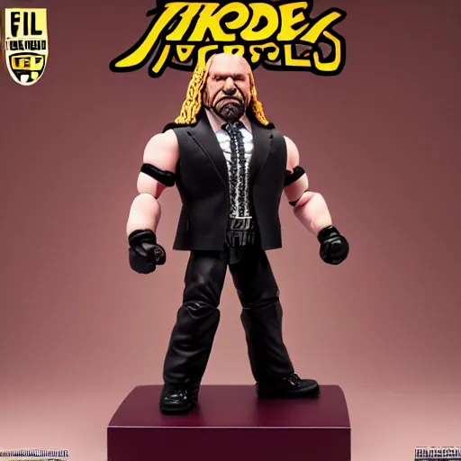 Image similar to Full body shot of a Triple H vinyl figure as a villain, white background, 3d, high quality, depth of field, high contrast, 8k, concept art, smooth, sharp focus, highly detailed