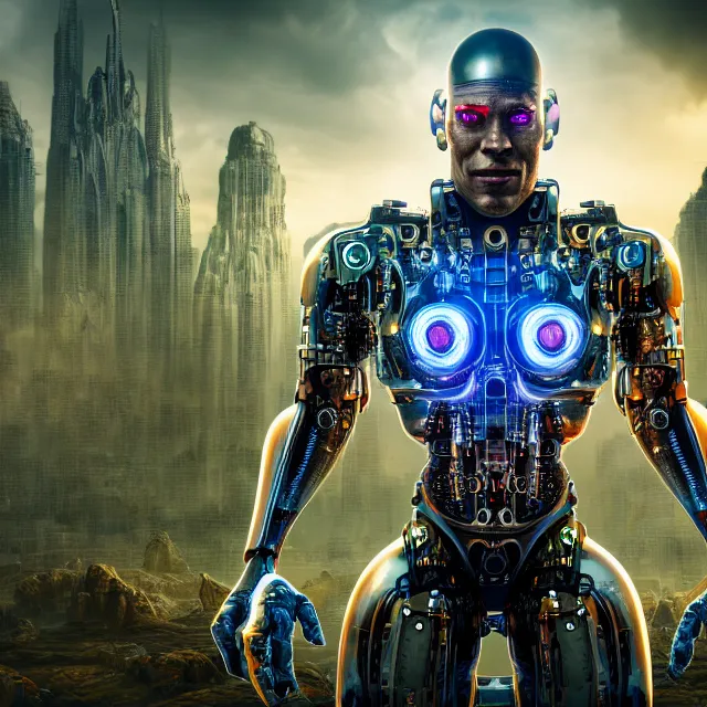 Prompt: cyborg, fantasy, reflect, highly detailed, 4 k, hdr, smooth, sharp focus, high resolution, award - winning photo, photorealistic