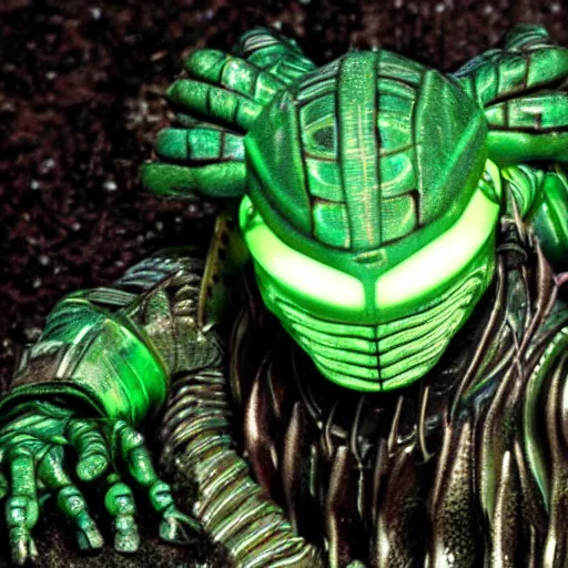 Prompt: All Hail the mighty Cyberfrog ! In its natural environment, Close up. Macro. Hyper realistic, translucent, glowing. Synth wave