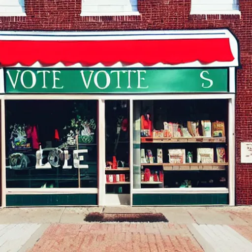 Image similar to a store front that says vote bless