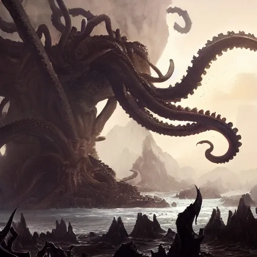 Image similar to A kraken eats the earth, Magic the Gathering art, art by greg rutkowski, matte painting, trending on artstation, very detailed