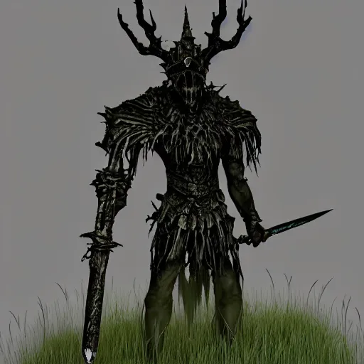 Prompt: 3D model of a (creepy sentinel king) wielding the (mythical) (blade) of the ruined king, (abandoned) (ruins), terror, digital art, destruction, the (void,) ominous vibes, green crown glowing, fear, very detailed, evil, smoke, trending on artstation, intricate details, high definition, 16k, Artstation, by John Wallin Libert