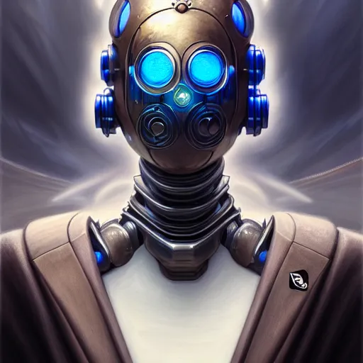 Image similar to low angle portrait shot of a cyberpunk gazmask robot character, intricate, elegant, highly detailed, centered, digital painting, artstation, concept art, smooth, sharp focus, illustration, artgerm, Tomasz Alen Kopera, Peter Mohrbacher, donato giancola, Joseph Christian Leyendecker, WLOP, Boris Vallejo