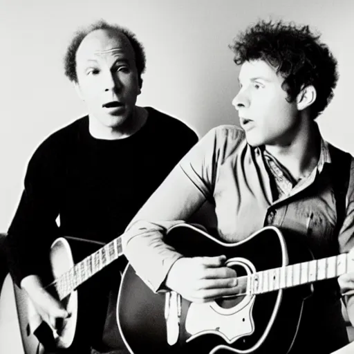 Image similar to film still of simon and garfunkel, black and white