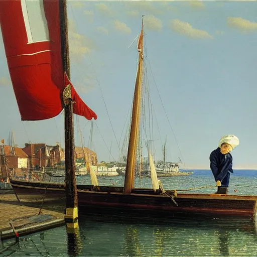 Image similar to painting of sailor boy hyperrealism vasily vereshchagin at harbor