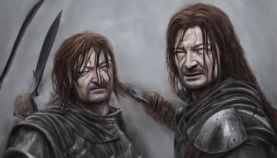 Prompt: death of boromir, beautiful realistic artwork on artstation