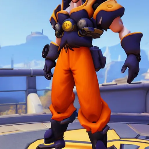 Image similar to overwatch game character goku