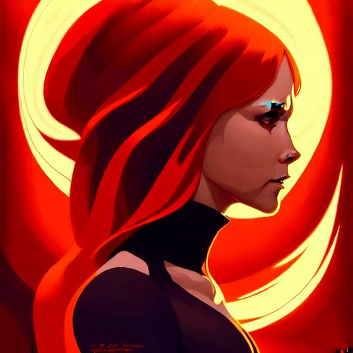 Image similar to style artgerm, joshua middleton, beautiful kristen bell with dark red dress, very long orange hair, symmetrical face, symmetrical eyes, fire powers fire swirling, detailed, volcano setting, cinematic lighting