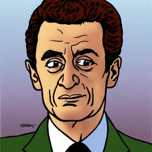 Prompt: portrait of Nicolas Sarkozy by Hergé