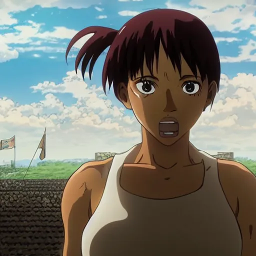 Prompt: A still of SZA in Attack On Titan Anime Series, 8k Resolution. SZA