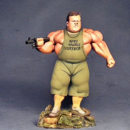 Image similar to gk chesterton with big muscles and a shotgun