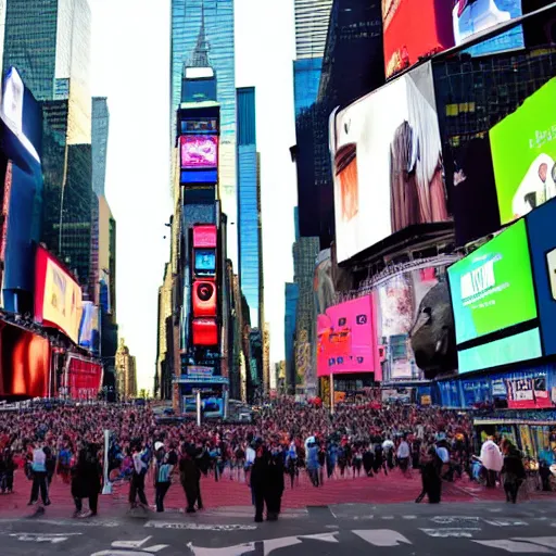 Image similar to photo of lots of Moai 🗿 statues in times square