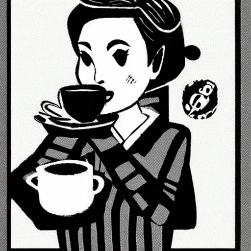 Image similar to photo of glados drinking tea