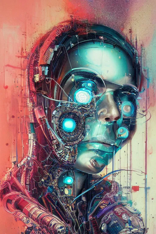 Prompt: portrait of computer & circuits, melting, gary vaynerchuk, 8 k, by tristan eaton, stanley artgermm, tom bagshaw, greg rutkowski, carne griffiths, ayami kojima, beksinski, giger, trending on deviantart, face enhance, hyper detailed, minimalist, cybernetic, android, blade runner, full of colour, super detailed