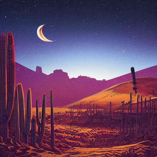 Image similar to mysterious desert at night, by dan mumford and sandra chevrier, 4 k