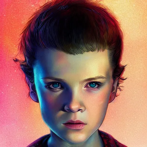 Image similar to portrait of Eleven from Stranger things by (((Charlie Bowater))), detailed