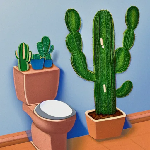 Prompt: a cactus on a toilet