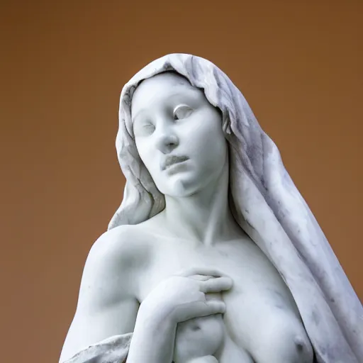 Image similar to doja cat carrara marble statue in the style of the veiled queen by Giovanni Strazza
