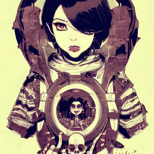 Image similar to portrait skull girl manga by petros afshar, tom whalen, laurie greasley, jc leyendecker and greg rutkowski