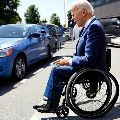 Image similar to joe biden in a wheelchair in a traffic jam